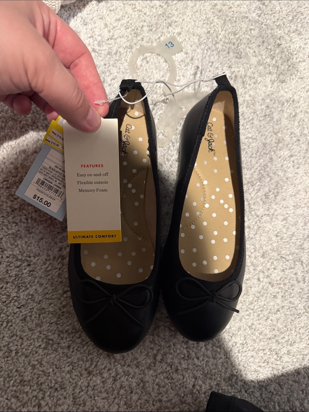 Cat & Jack Black Girls' Ballet Flats with Bow Detail